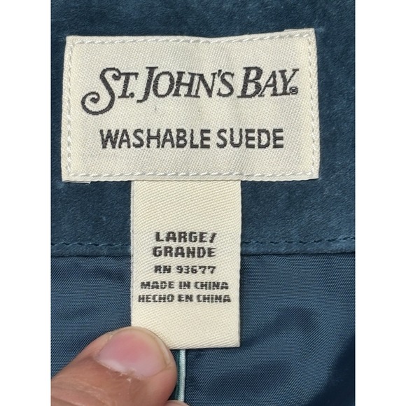 Vintage St Johns Bay Suede Jacket Womens L Blue Teal Blazer Button Front Coat - Picture 4 of 10